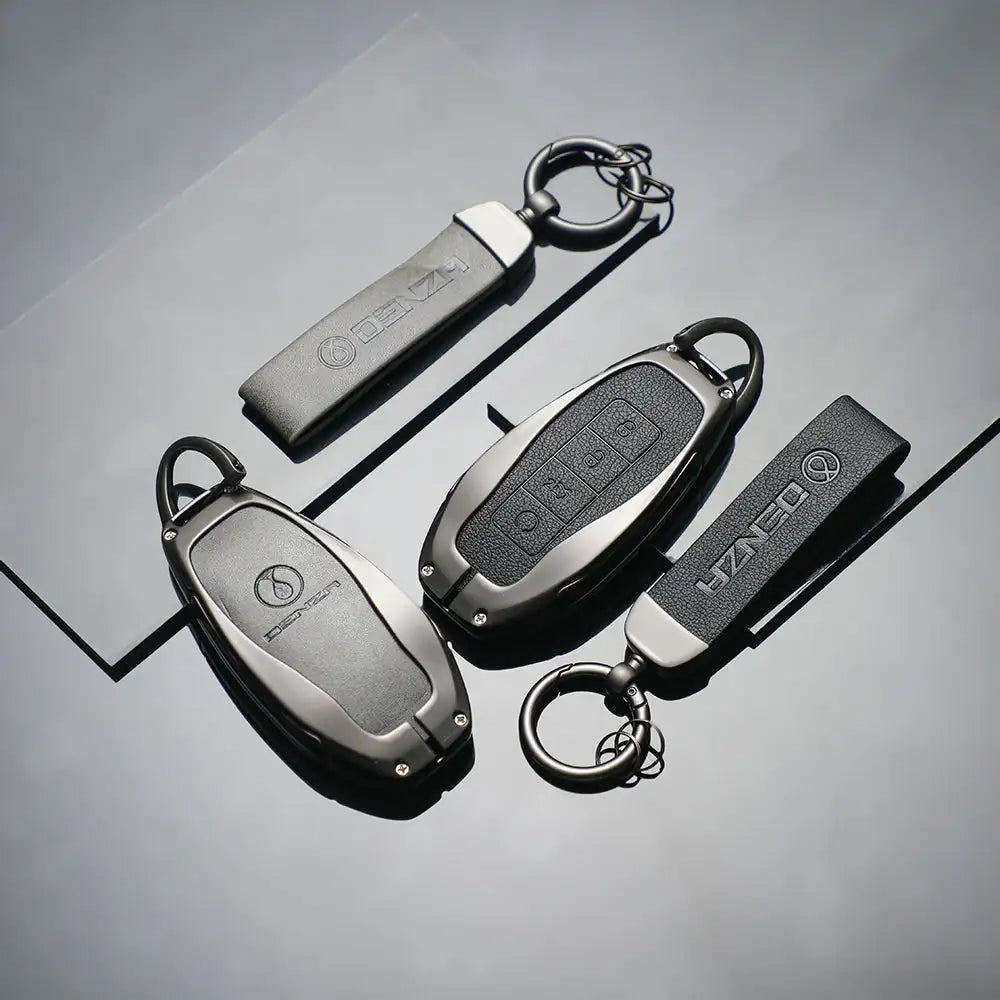 DENZA car key fob covers and keychains, sleek metal design for EV accessories