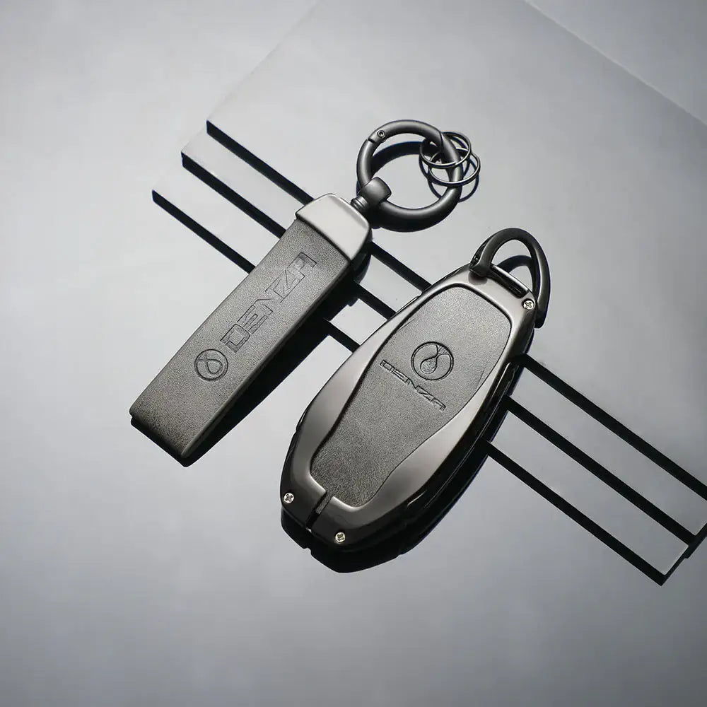 DENZA car key fob and keychain set, sleek black design for electric vehicle accessories