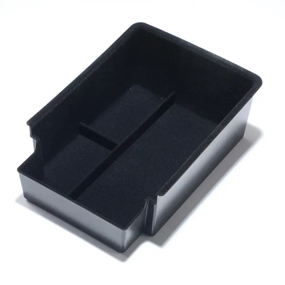 Black EV center console organizer tray with divided compartments for car storage