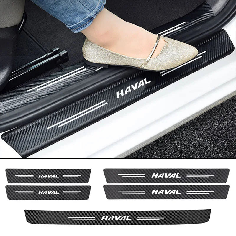 Carbon Fiber Door Sill Plate Protector Stickers for Haval H1 H2 H3 H6 H7 H9 M6 F7X Jolion Great Wall Interior Accessories