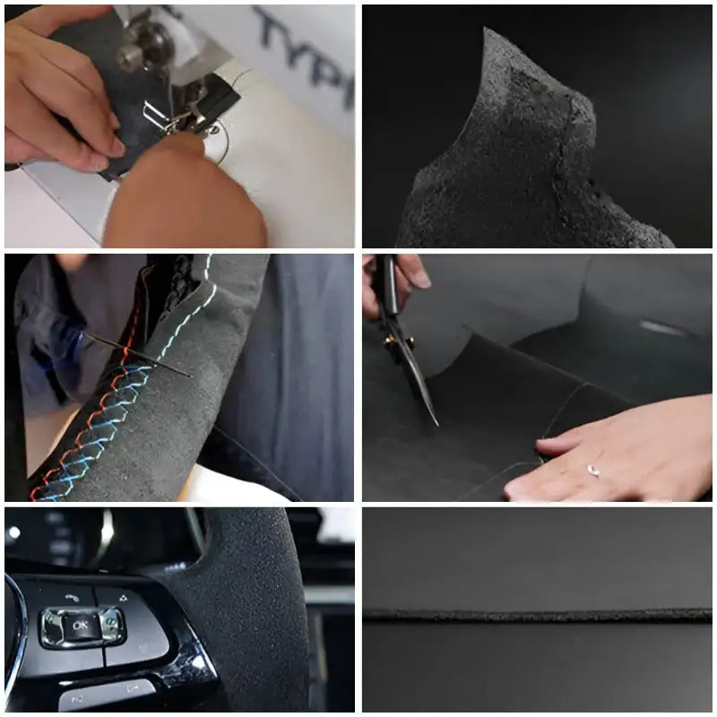 Hand-stitched tumbled leather steering wheel cover CHERY6