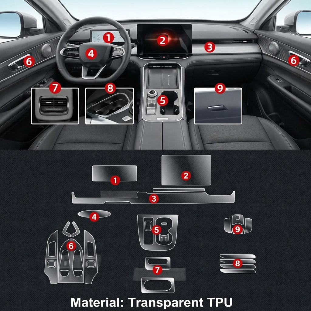 TPU Interior Film for Chery Tiggo 8 Pro Max 2026 Full Set Screen Console Protection