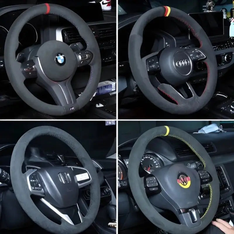 Hand-stitched tumbled leather steering wheel cover CHERY1