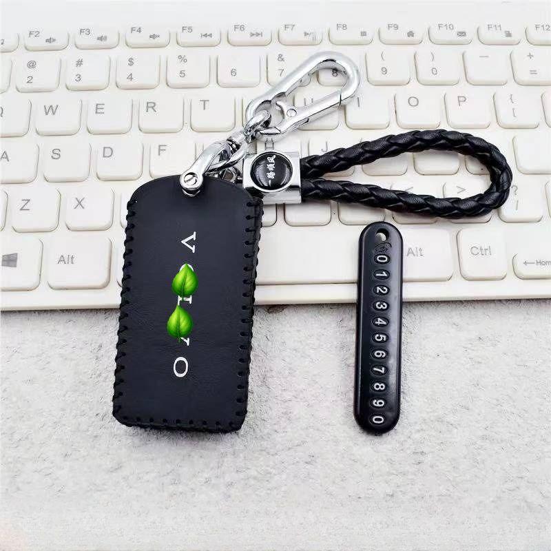 Genuine Leather Bluetooth Key Case with Anti-Drop Plate for Volvo EX30 Key Fob