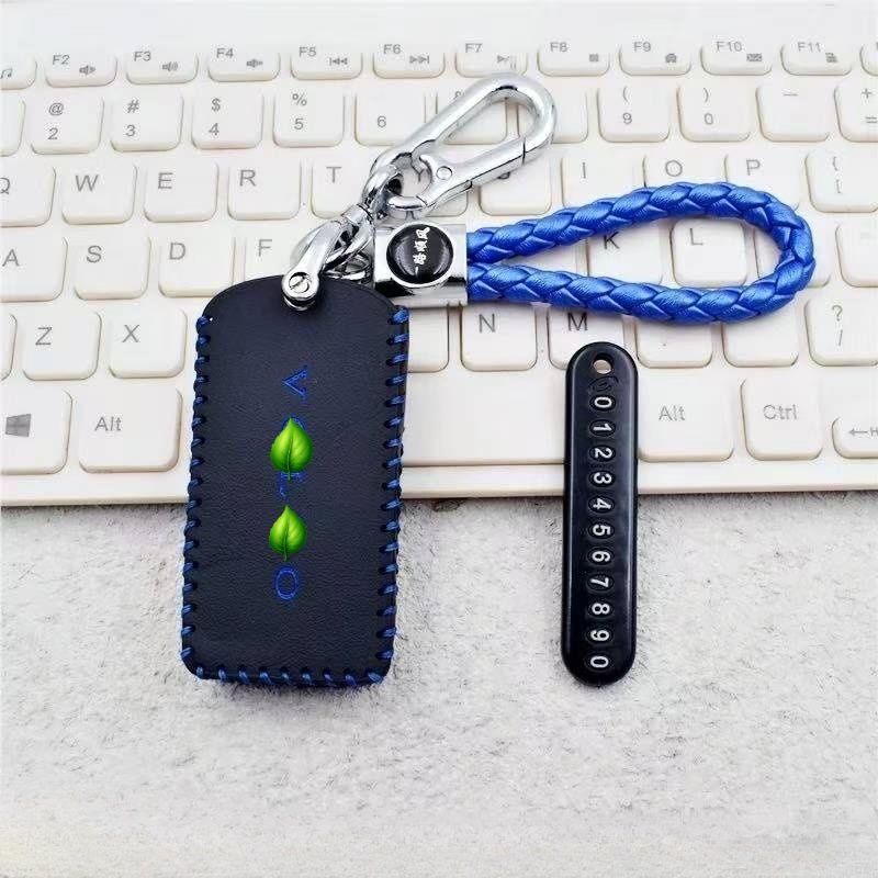 Genuine Leather Bluetooth Key Case with Anti-Drop Plate for Volvo EX30 Key Fob