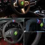 Hand-stitched tumbled leather steering wheel cover CHERY4