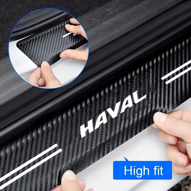 Carbon Fiber Door Sill Plate Protector Stickers for Haval H1 H2 H3 H6 H7 H9 M6 F7X Jolion Great Wall Interior Accessories