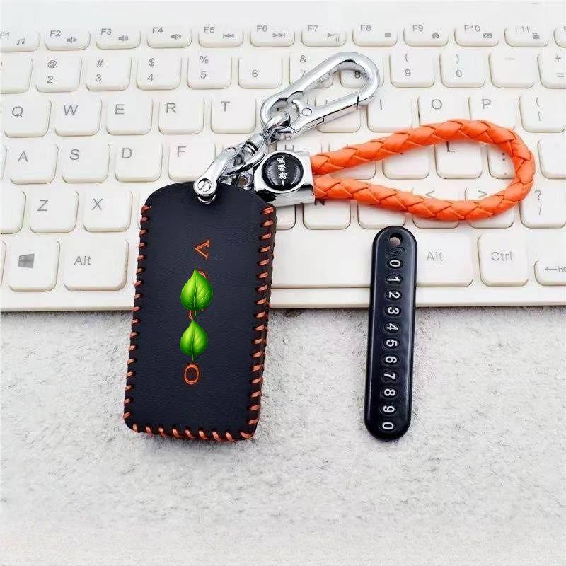 Genuine Leather Bluetooth Key Case with Anti-Drop Plate for Volvo EX30 Key Fob