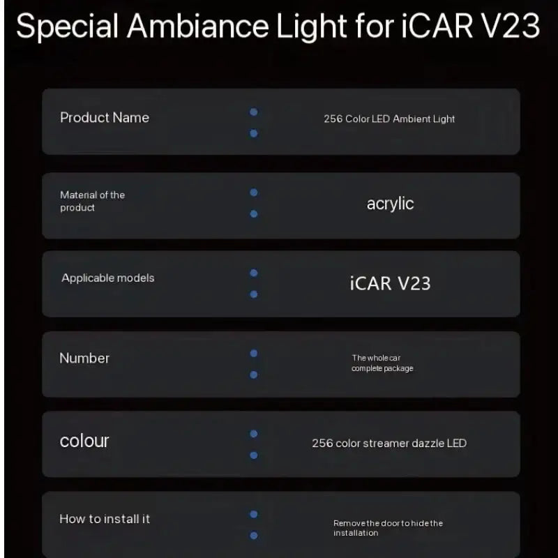 Car Interior Ambient Lighting Conversion for Chery iCAR V23