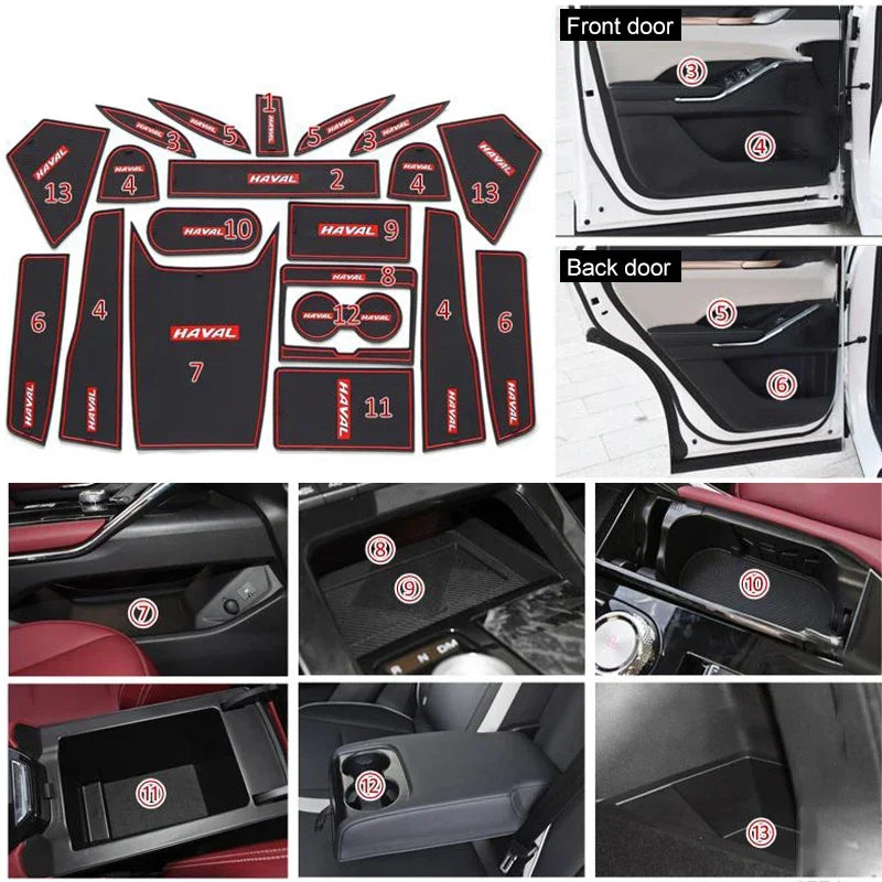 Custom Fit Anti-Slip Cup Cover Pad & Gate Slot Mats for Haval H6 3rd Gen 2021-2024 GT - Car Door Protectors