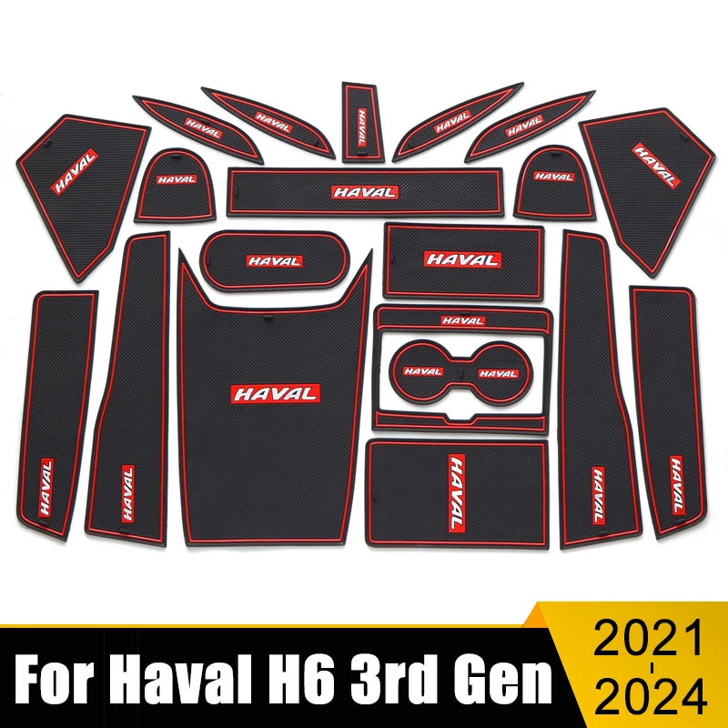 Custom Fit Anti-Slip Cup Cover Pad & Gate Slot Mats for Haval H6 3rd Gen 2021-2024 GT - Car Door Protectors