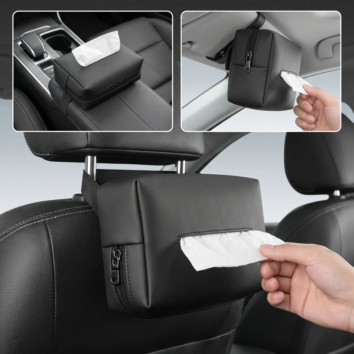 Luxury PU Leather Car Hanging Tissue Box Holder for MG Accessories | carblaze 1