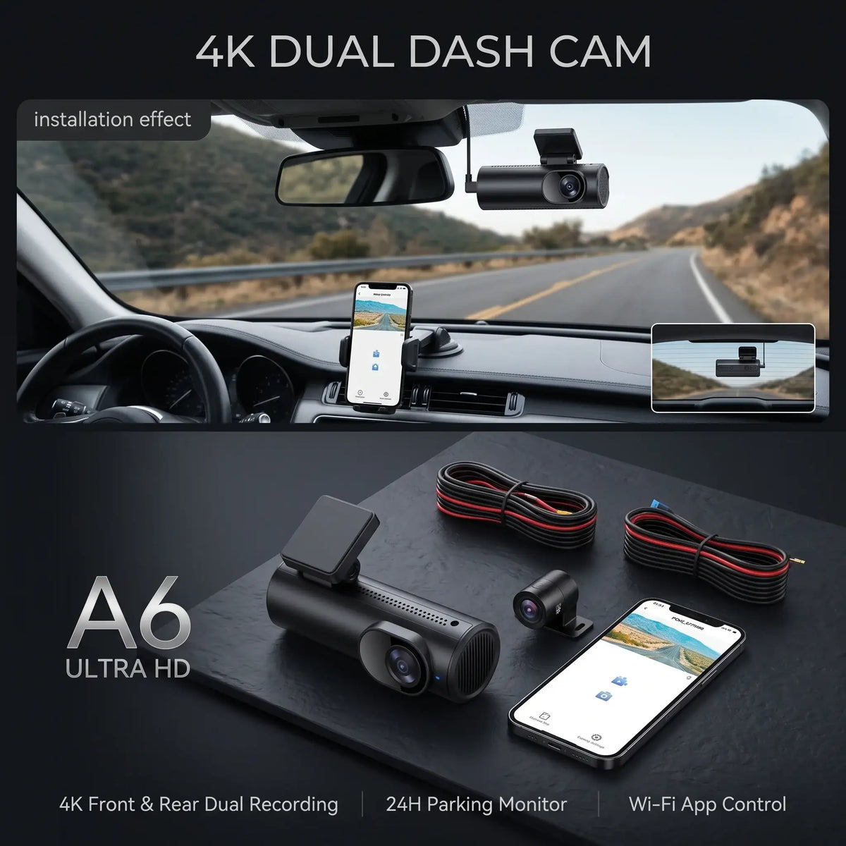 4K HD Dash Cam Front and Rear Dual Recording with Parking Mode and APP Control | carblaze 1