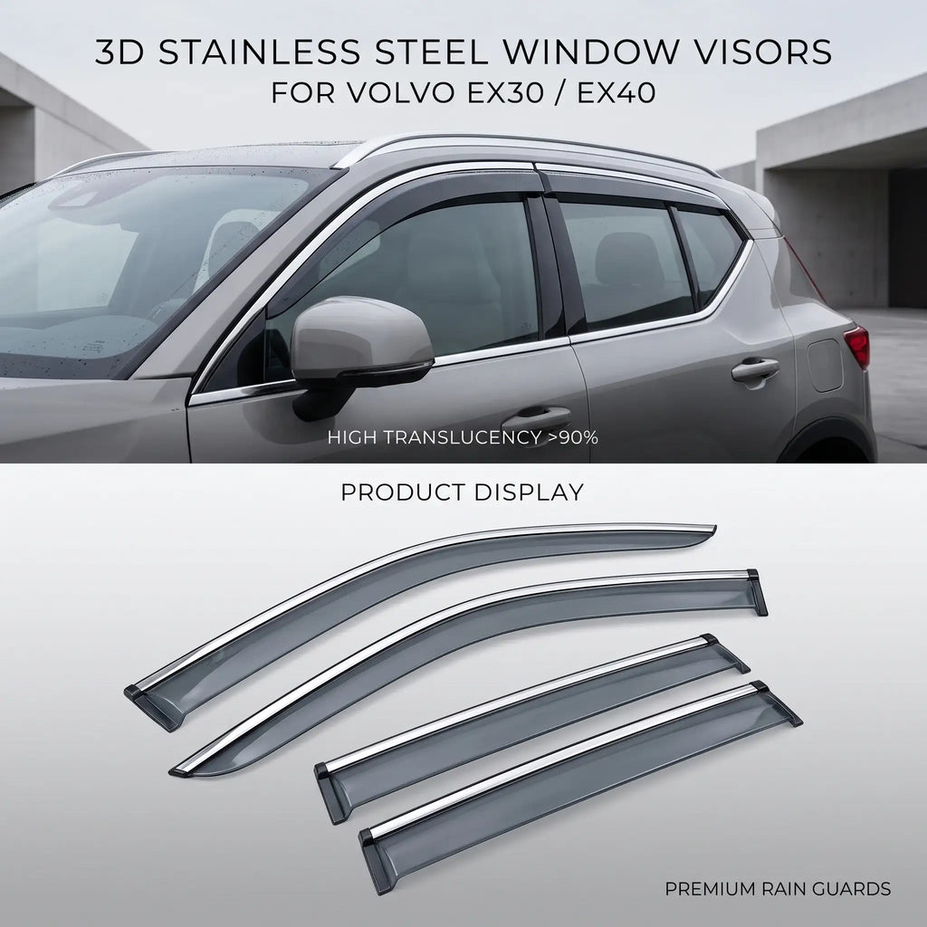 3D Stainless Steel Window Visors for Volvo EX30 EX40 - High Translucency Over 90% Rain Guards | carblaze 1