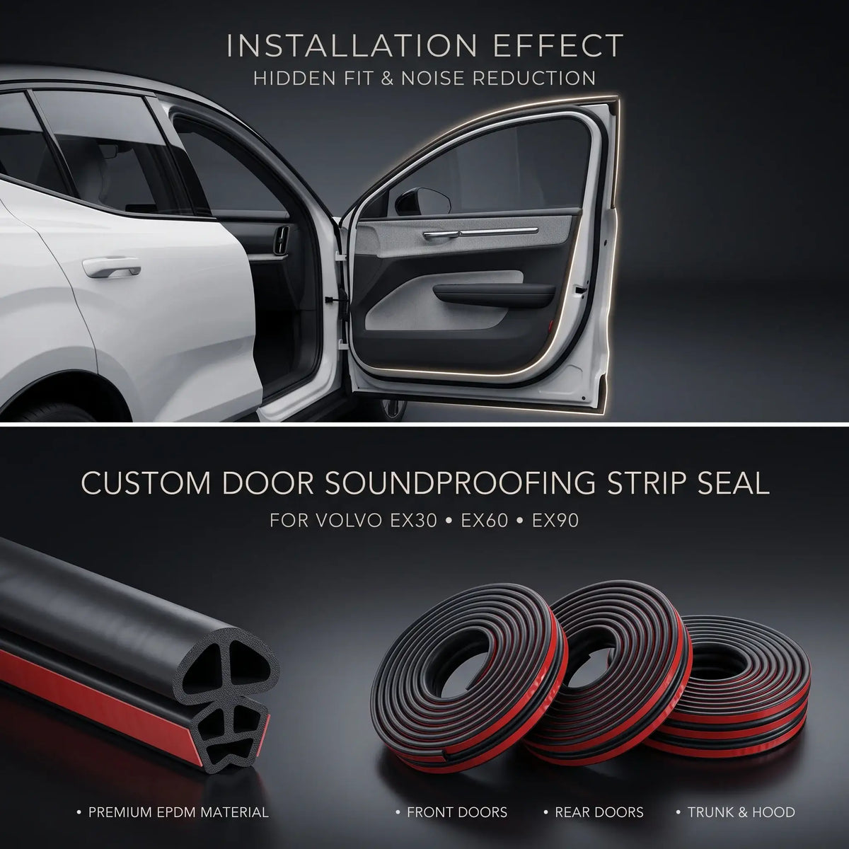 Custom Door Soundproofing Strip Seal for Volvo EX30 EX60 EX90 -Hidden Fit, Noise Reduction | carblaze 1