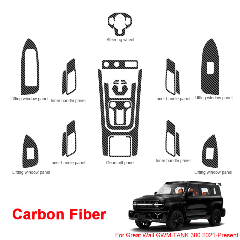 Custom Carbon Fiber Car Interior Sticker Kit for GWM TANK 300 2021-2024 - Waterproof Vinyl Decals