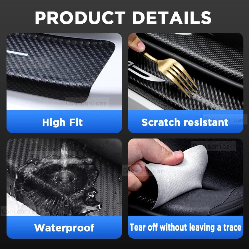 HAVAL H6 GT 2022 2023 Auto Tailgate Guard Door Sill Pedal Carbon Fiber Texture Leather PU Protection Sticker