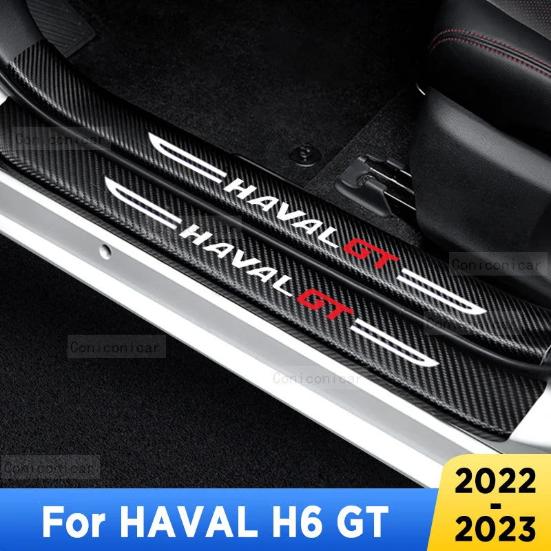 HAVAL H6 GT 2022 2023 Auto Tailgate Guard Door Sill Pedal Carbon Fiber Texture Leather PU Protection Sticker