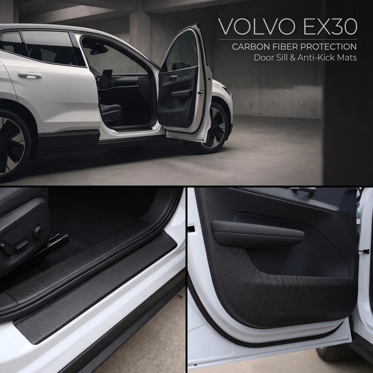 Carbon Fiber Car Door Sill Protectors & Anti-Kick Mat for Volvo EX30 | carblaze 1