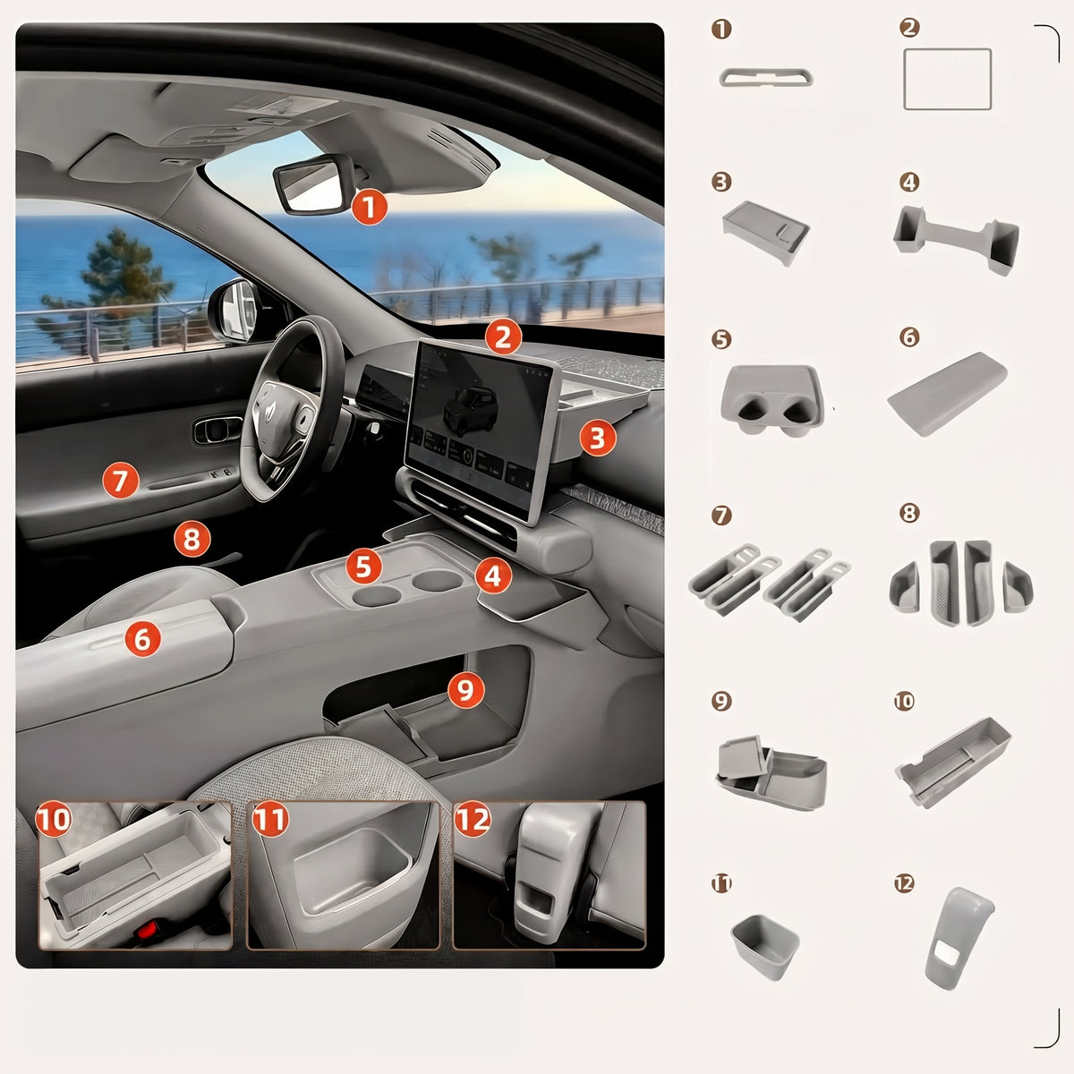 Kit intérieur de 18 pièces pour Leapmotor B03X, plateaux de console en silicone TPE