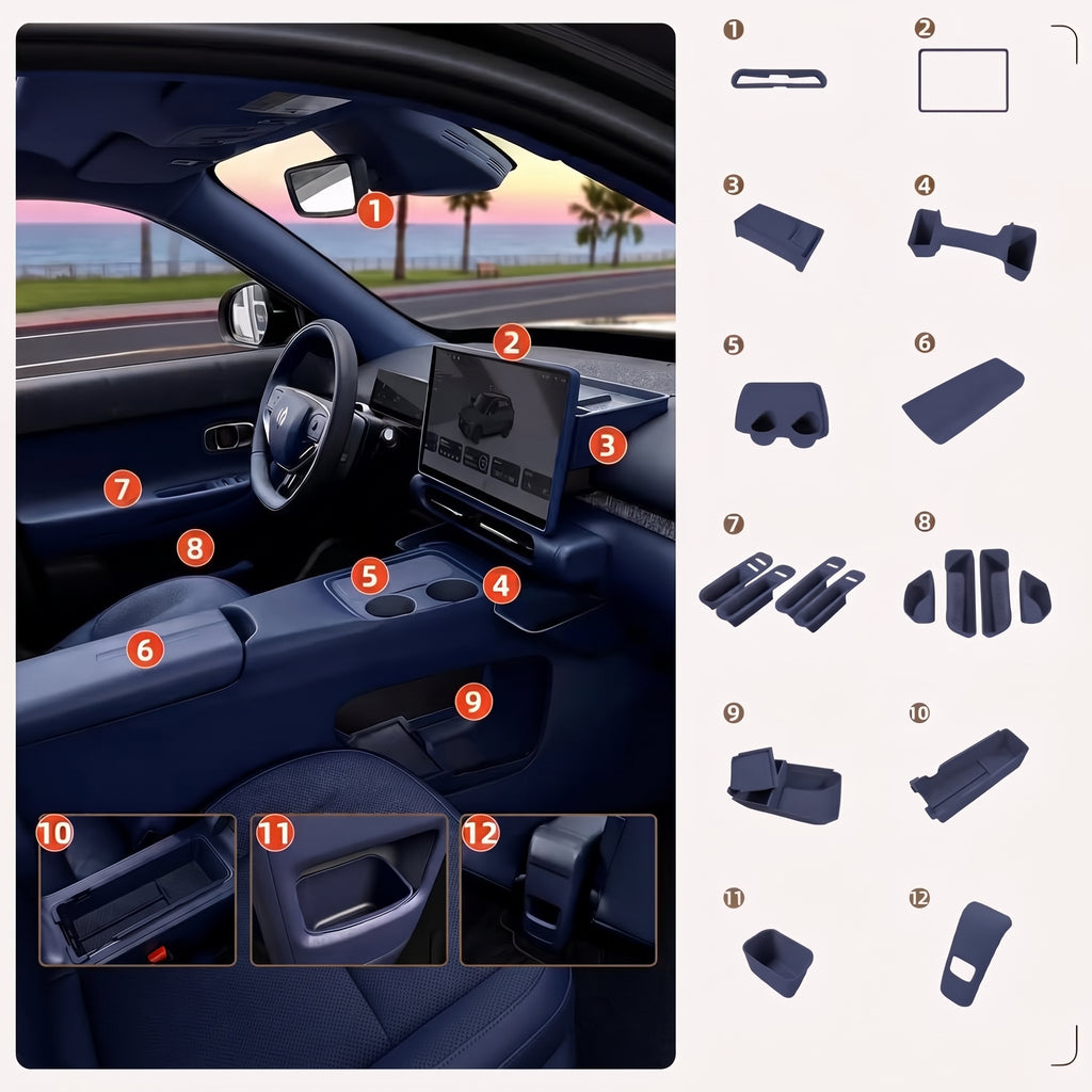 Kit intérieur de 18 pièces pour Leapmotor B03X, plateaux de console en silicone TPE