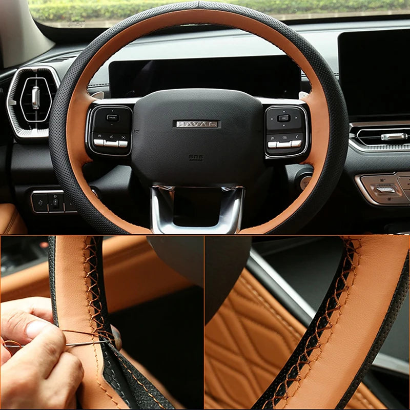 Custom Microfiber Leather Hand Sewn Steering Wheel Cover for GMW Great Wall Haval H5 II 2023 2024 Car Interior