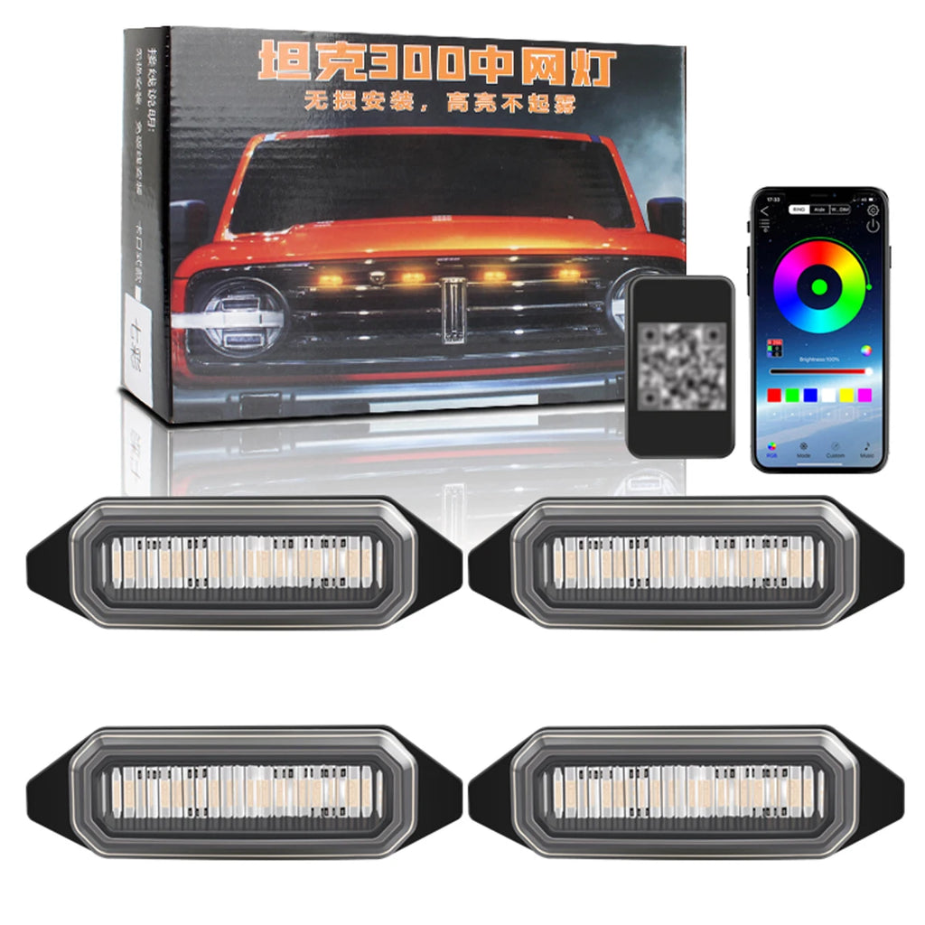 4pcs GWM Tank 300 Front Grille Lights | Yellow Eagle Eye Daytime Running Lamps | Raptor Style LED Driving Lights