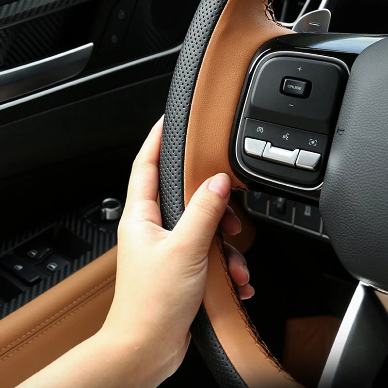Custom Microfiber Leather Hand Sewn Steering Wheel Cover for GMW Great Wall Haval H5 II 2023 2024 Car Interior