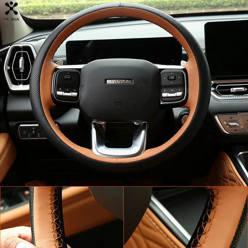 Custom Microfiber Leather Hand Sewn Steering Wheel Cover for GMW Great Wall Haval H5 II 2023 2024 Car Interior