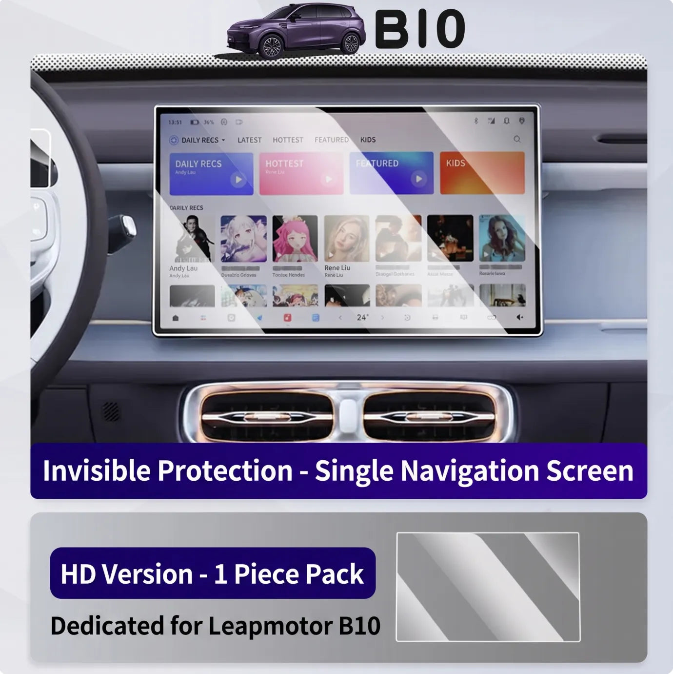 Tempered Glass Screen Protector for Leapmotor B10 Navigation