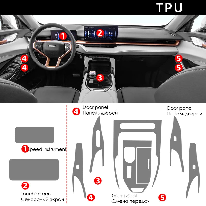 TPU Protective Film for Haval H6 3rd Generation Interior -Center Console, Gear Panel, Navigation, Dashboard, Door & Window Sticker Kit
