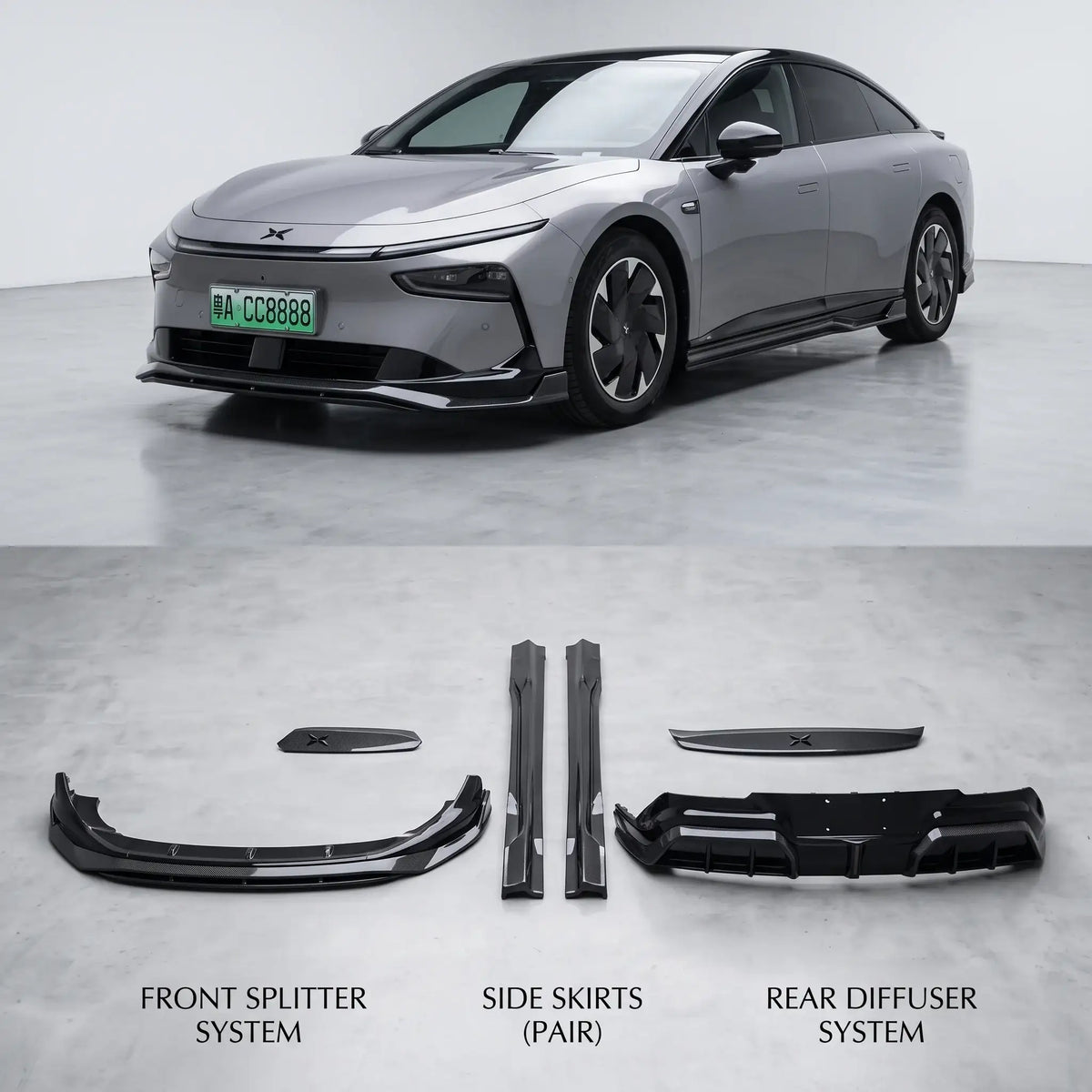 XPeng P7+ Full Body Kit Front Rear Bumper Lip Splitter Side Skirt | carblaze 2