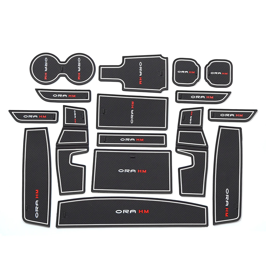 Ora Funky Cat 16-Piece Anti-Slip Gate Slot Mat Set Non-Slip Door Groove Pad Cup Holder Interior Accessories Rubber