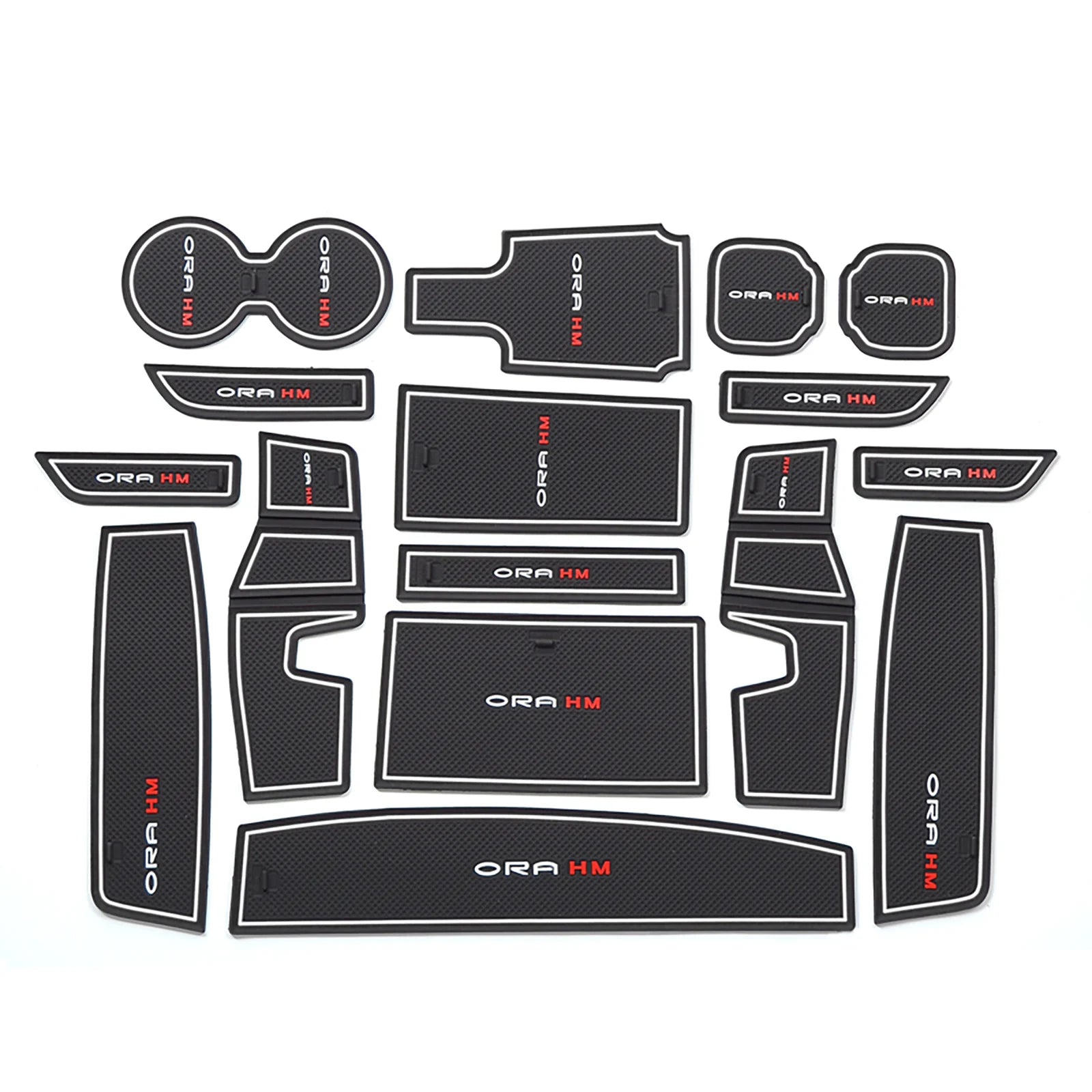 Ora Funky Cat 16-Piece Anti-Slip Gate Slot Mat Set Non-Slip Door Groove Pad Cup Holder Interior Accessories Rubber