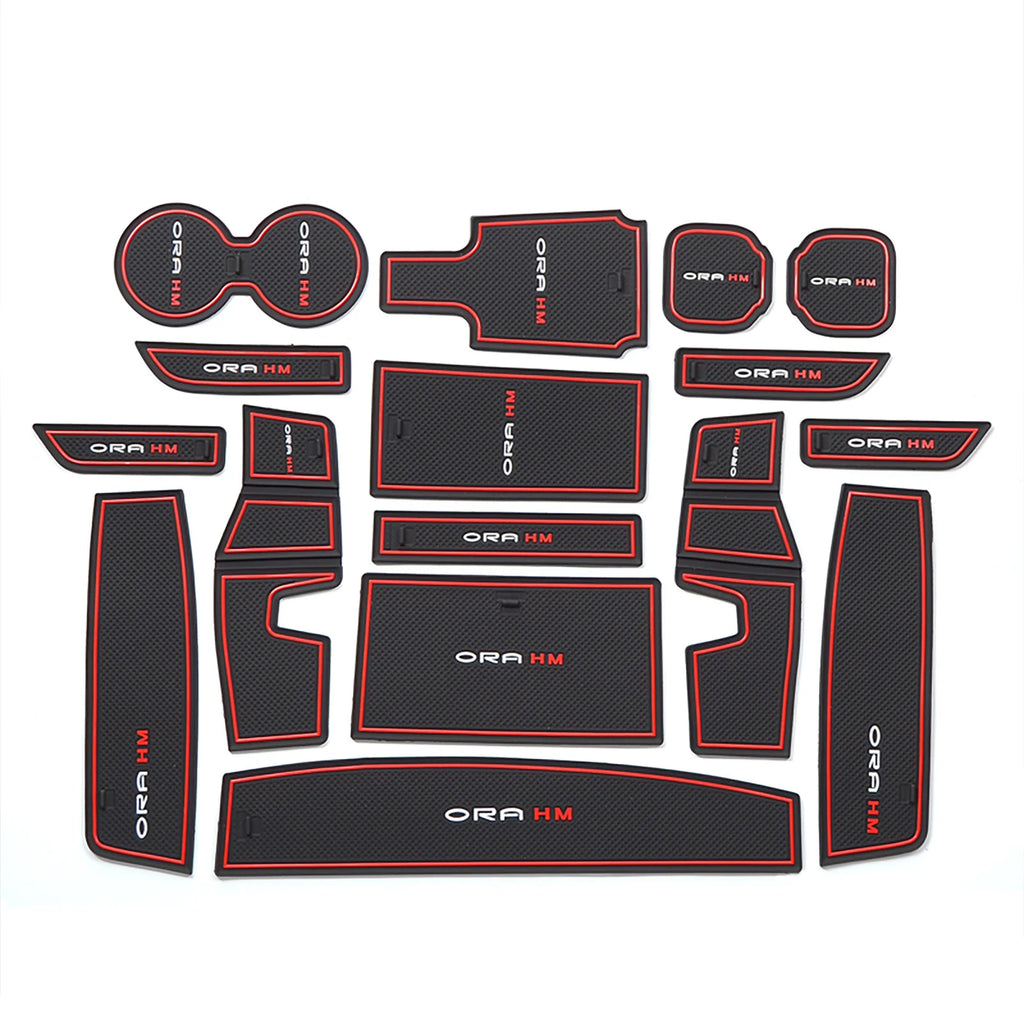 Ora Funky Cat 16-Piece Anti-Slip Gate Slot Mat Set Non-Slip Door Groove Pad Cup Holder Interior Accessories Rubber