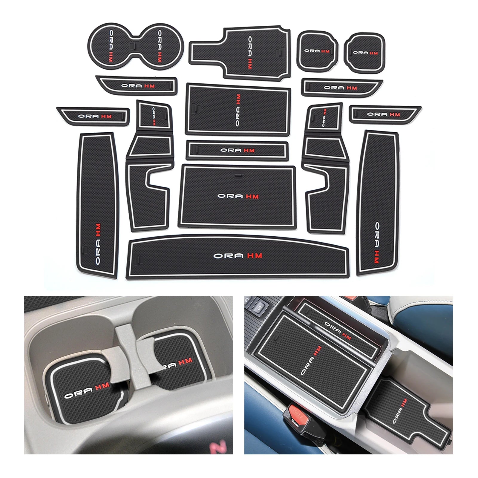 Ora Funky Cat 16-Piece Anti-Slip Gate Slot Mat Set Non-Slip Door Groove Pad Cup Holder Interior Accessories Rubber